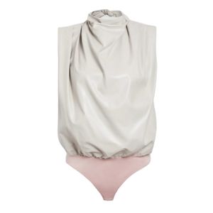 NWT Amanda Uprichard taupe faux/vegan leather Fabienne sleeveless bodysuit top